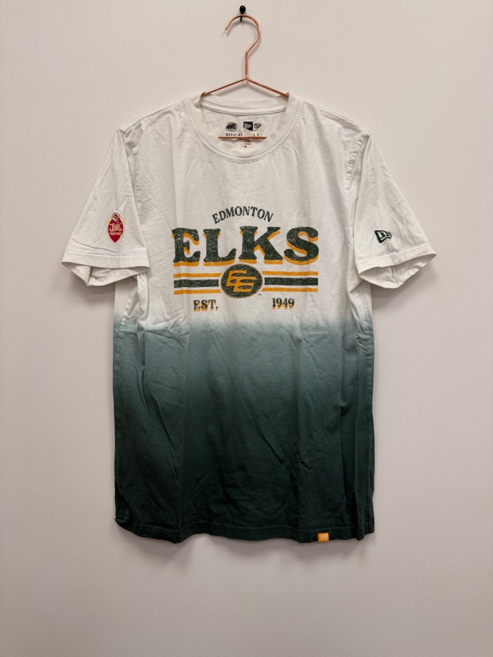 New Era Edmonton Elks White to Green Ombre Logo Tee